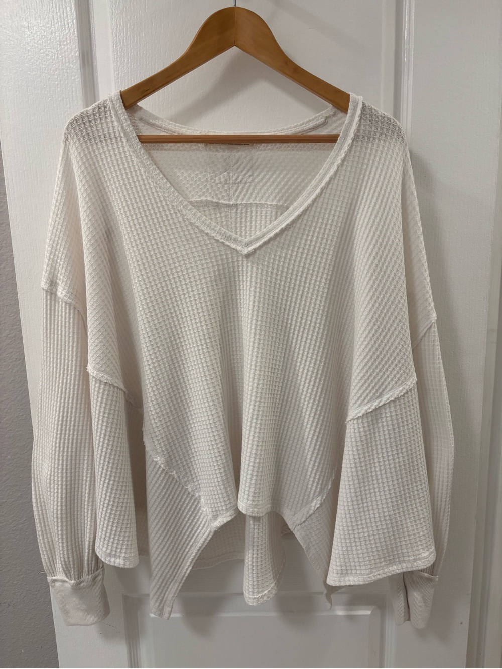 We The Free Oversized Waffle Knit Cotton Boxy White Long Sleeve Top Free People